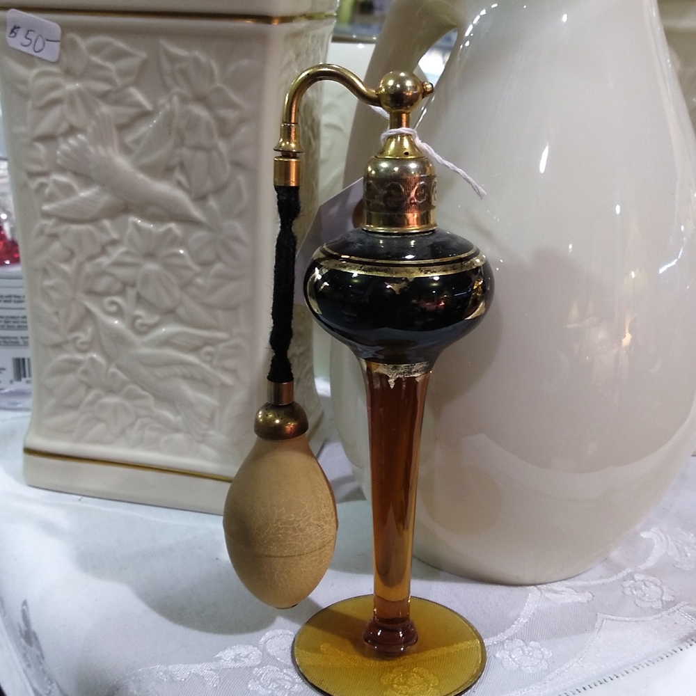 Vintage Atomizer Amber  Perfume Bottle